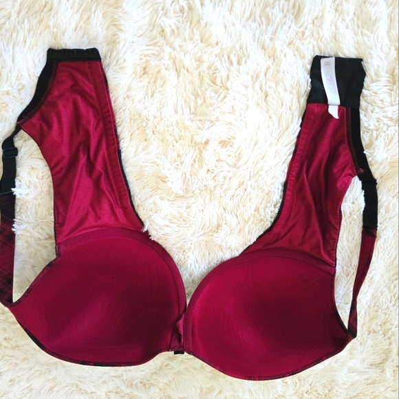 Cacique Ruby Red & Black Plaid Uplift Plunge Bra size 40DD - Picture 6 of 9